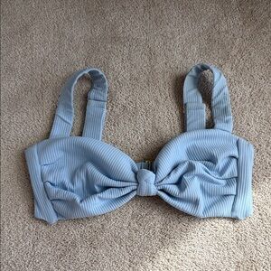 Montce Pale Blue Ribbed Bikini Top with Knot Detail